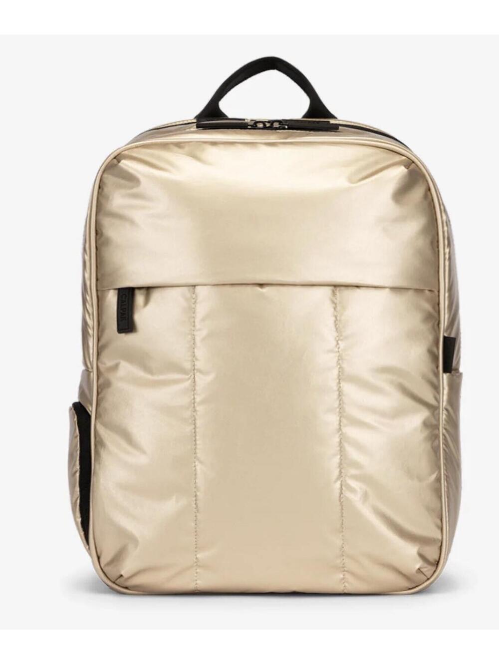 CALPAK Luka Puffer Laptop Backpack Gold Metallic Travel School Work Bag Flawless